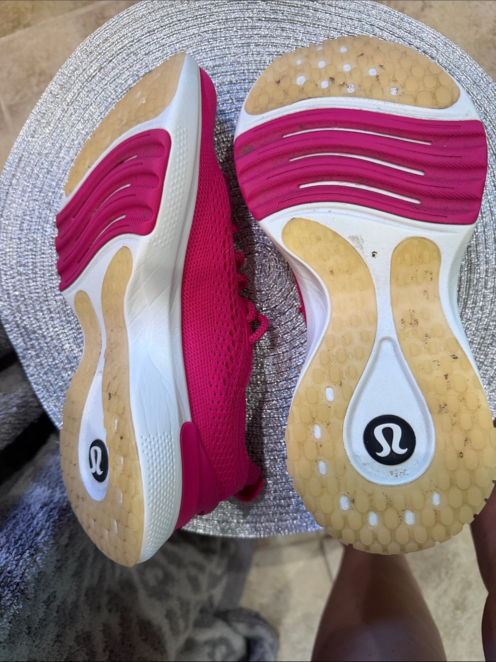 lululemon athletica Women's Bright Pink Knit Lace-Up Sneakers - Picture 4 of 5